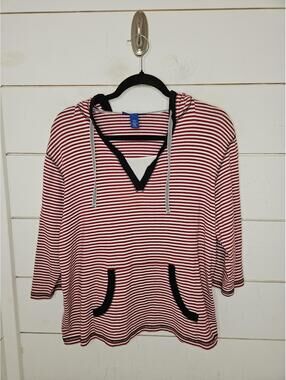 Karen Scott XL Petite red & white stripe with black detail lightweight hoodie